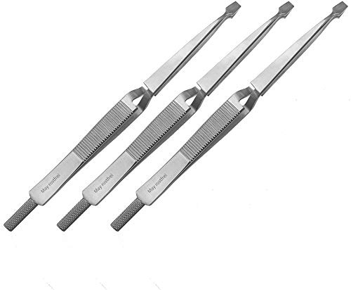 May Set: 3X Zeckenzange extra lang abgewinkelt selbsthaltend Edelstahl | 3er-Pack Instrumente mit Kreuzgriff aus rostfreiem Material für die Tierpflege