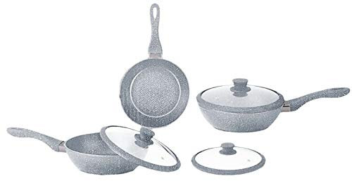 Bavaria Tris 3 PADELLE Rivestimento Pietra LAVICA Antiaderente 20 24 28 CM COPERCHI Set