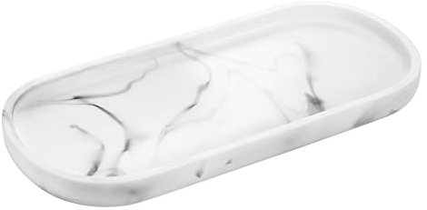 Luxspire Vassoio in Resina, Vassoio Ovale Portaoggetti per Bagno Organizzatore per Tessuti Candele Sapone Shampoo Profumi Asciugamano Pianta, ECC - Marmo Bianco