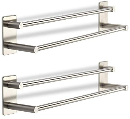 SOTECH 2 x Hakenleiste TALIDA 435 mm/Stangen-Ø 12 mm Edelstahl | selbstklebend mit 3M Klebepad inkl. 3 S-Haken für Küche und Bad Wandhaken