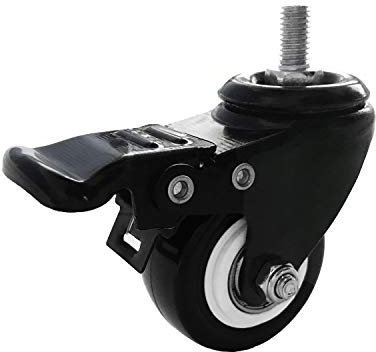 VWINDESK 2 inch M8 15mm Threaded Locking Caster Wheels, Set of 4, Swivel, Polyurethane PU Swivel Ball Casters with 360 Degree Top Plate 220lb Total Capacity, Brake, Used for Standing Desk