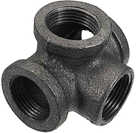 TuToy 1/2 '3/4' 1 'Raccordo Per Tubi A 4 Vie Ferro Malleabile Connettore Di Raccordo Femmina A T Con Uscita Laterale Nera - 1 Pollice