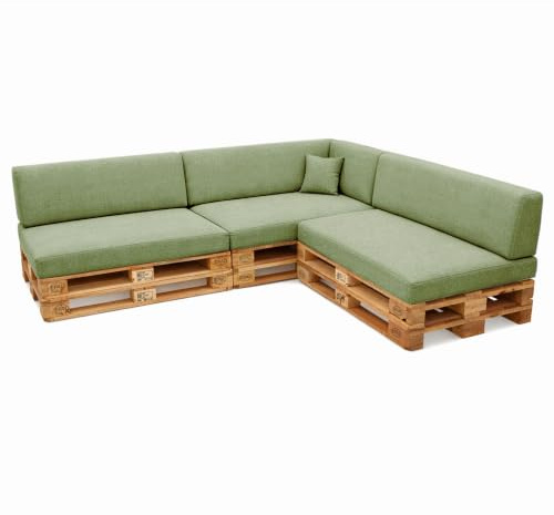 POKAR Set de 8 Coussins pour Palettes Euro: 3X Assise 120x80cm + 3X Dossier 120x40cm + 1x Dossier 60x40cm + 1x Coussin 40x40cm, Canapé de Jardin, Intérieur et Extérieur, sans Palette, Vert