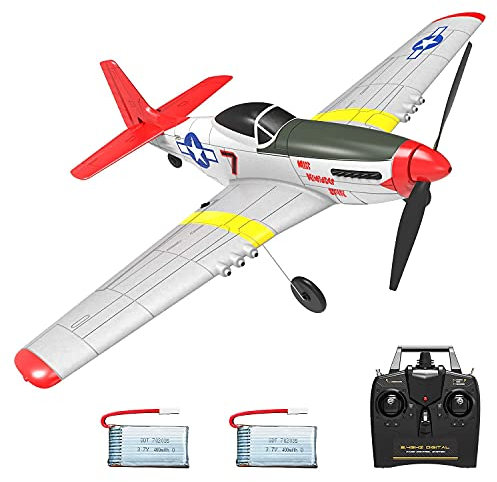 VOLANTEXRC P51D 2,4 GHz RC-Flugzeug mit 2 Batterien - RC Plane 4-Kanal RTF Modellflugzeug für Anfänger und Erwachsene
