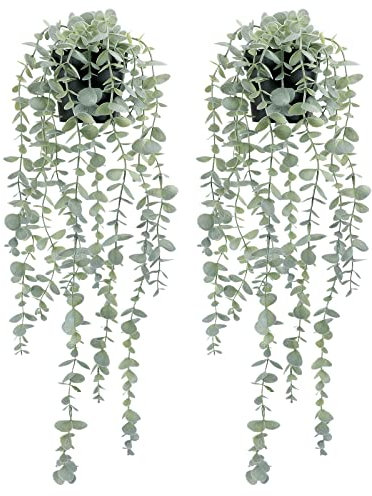 COCOBOO 2pcs Artificial Hanging Eucalyptus Plants for Shelf, Fake Potted Plant Faux Drooping Plant for Wall Room Home Patio Indoor Outdoor Décor