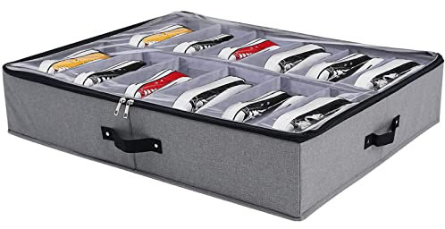 Organizador de Zapatos Debajo de la Cama - Bolsas con Tapa Transparente 12 Pares Caja Plegable de Almacenaje(Lino Gris)