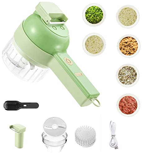 xiaoguozi Coupe-légumes 4 en 1 Coupe-légumes électrique portatif, Hachoir Hachoir à ail Hachoir à légumes Hachoir électrique Portable Petit Robot culinaire trancheuse à légumes