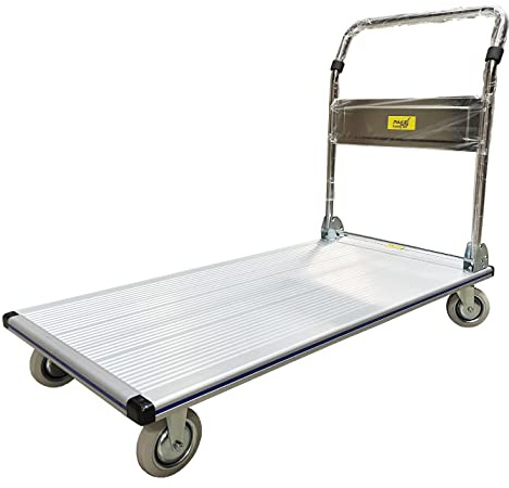 Folding Platform Truck, Aluminum, 660 lb. Cap, 48 x 24 x 8-3/8, 5 Non-Marking Solid Rubber Casters