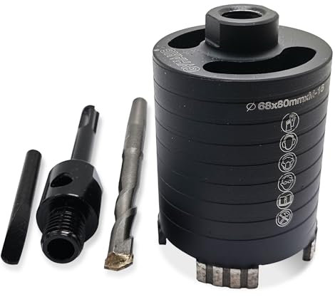 GVHAKG Diamantbohrkrone,Dosensenker Kernbohrkrone,SET 68mm Segmenthöhe 10mm, mit Zentrierbohrer 10x120 mm, von Elektro-Unterputzdosen in Beton, Mauerwerk und Stein