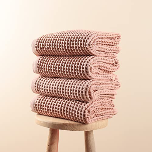 Püskül - Asciugamani da bagno a nido d'ape, 100% cotone turco, assorbente, 40 x 81 cm, colore: rosa cipria