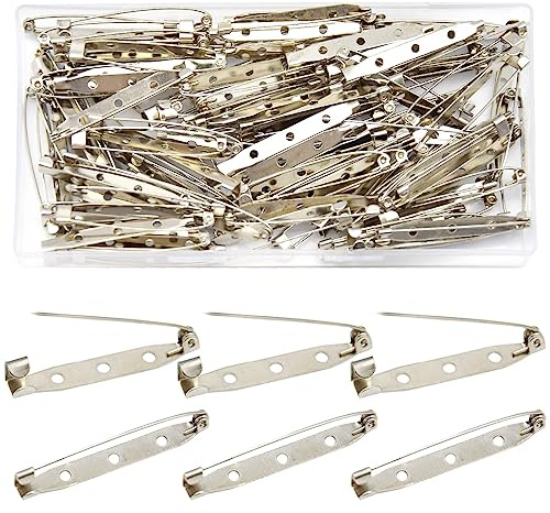 Hocansen 100 Stück Sicherheitsnadel Broschennadeln 45mm Silberfarbene Brosche Sicherheitsverschlussstifte mit Löchern für Schmuckherstellung und DIY-Broschenhandwerk(45mm/ZB-C)