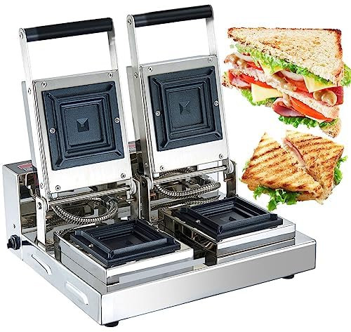 Sandwichera eléctrica, parrilla comercial para sándwich Panini, placas antiadherentes, panel de control digital y función de memoria, temperatura y tiempo ajustables, para hamburguesas, filetes