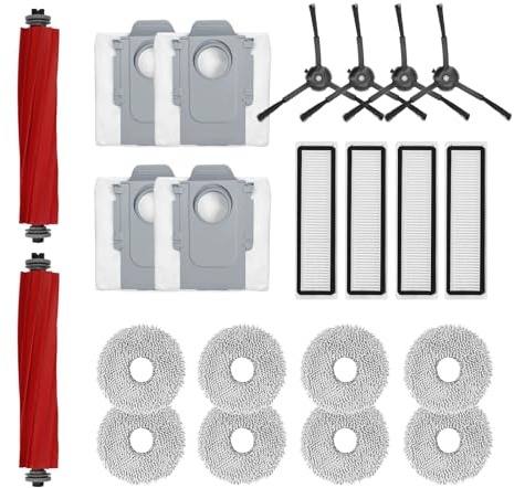 DingGreat 21-teiliges hochwertiges Zubehör-Set als Ersatz für Roborock Q Revo/ P10 Roboter-Staubsauger - Inklusive 2 Hauptbürsten, 4 Seitenbürsten, 8 Wischtüchern, 4 Staubbeuteln und 3 Filtern