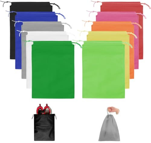 10 Stück Schuhtasche Reise mit Kordelzug, Vliesstoff Schuhtaschen, Zuziehbeutel Staubbeutel Schuhe, Bunt Aufbewahrungsbeutel für Sport Camping, Reise Schuhbeutel für Schuhe, Stiefel, High Heels