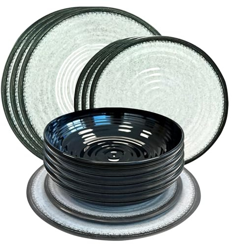 Liberty Leisure 12 Piece Melamine Dinner Set - Camping Essentials, Unbreakable Plates and Bowls for Picnic, Caravan, and Outdoor Dining - Lightweight, Durable, BPA Free