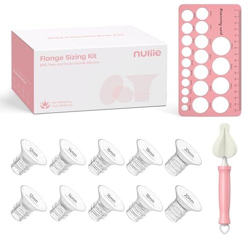Nuliie Kit di dimensionamento flangia, 10 pezzi, 12/14/16/18/20 mm per flangia/scudo da 24 mm della maggior parte delle pompe, inserto flange in silicone per tiralatte elettrico Momcozy/Spectra, kit