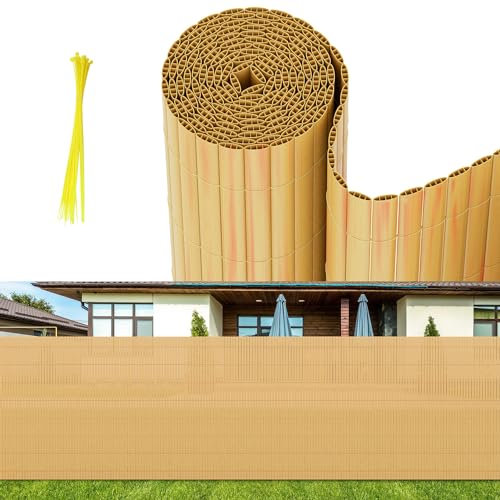 Vigevee PVC Sichtschutzmatte, Sichtschutzzaun 80x400cm Vervierfachen Verstärkung Innen, Balkon Sichtschutz mit Kabelbindern, Balkonverkleidung Windschutz für Balkon Garten, Bambus