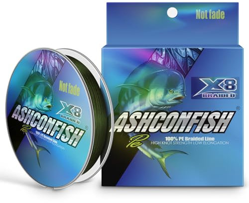Ashconfish Geflochtene Angelschnur, Farbe verblasst nicht, 8 Stränge, superstark, abriebfest, kein Dehnen, 100 m - 68 kg/0,68 mm, dunkles Armeegrün