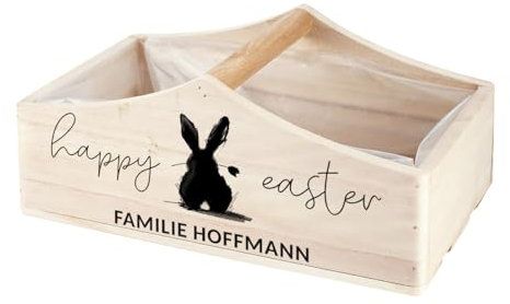 Herz & Heim® Osternest Pflanzkiste mit Gravur oder Druck - Osterkörbchen (Happy Easter Schwarz)