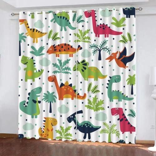GIOVIA 3D Dino Vorhänge Abdunkelnde mit ösen 2 Stücks Gardinen Blickdicht Verdunkelungs Süßer Dinosaurier Kälteschutz Scheibengardinen für Junge Mädchen Schlafzimmer B 280 X H 260 cm