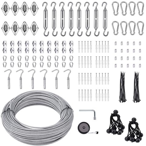 Unicaravan Kit hardware per vela ombreggiante da 15,2 cm con kit di funi metalliche da 1/8 per triangolo rettangolare, parasole, vela per installazione esterna, tenditori per cavi per esterni,