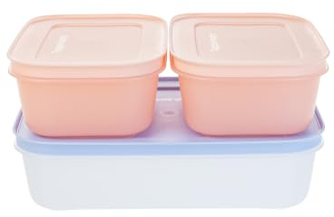 Tupperware Gefrierbehälter Eiskristall 1 l lila + 2x 450 ml lachs (inkl. Holzspatel) Lebensmittelbehälter Gefrierbox Kühlschrankbehälter Tiefkühlbehälter Gefrier-Behälter Eis-Kristall