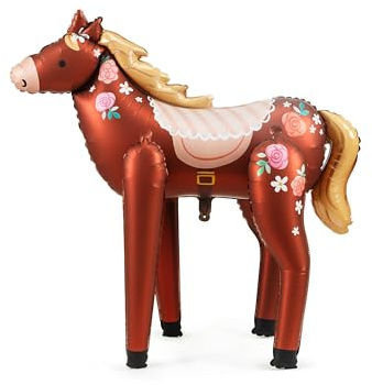 Folienballon Pferd XXL– süßer Pony Ballon mit Blumen