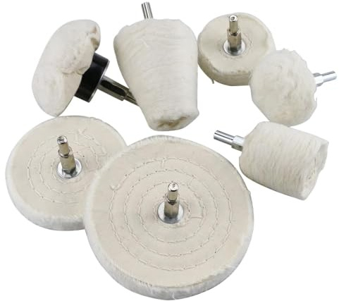Treki 7pcs Pulido Rueda Pulidora de Pulido para Taladro con Vástago de 1/4 Pulgadas Disco de Pulido de Algodón Almohadilla de Pulido para Metal Aluminio Acero Inoxidable Joyas Madera Cerámica Vidrio