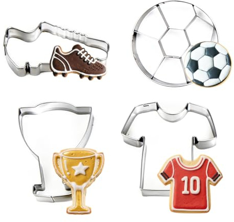 Ausstechformen Fußball, 4 Stück Ausstecher Fussball, Plätzchenausstecher Fußball, Keksausstecher Fussball Ausstecher Plätzchen Edelstahl Ausstechform für Kinder Geburtstag Backen & Basteln Torten