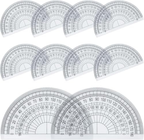10 transportadores de plástico para medición de ángulos, transportadores transparentes (180 grados, 4 pulgadas)