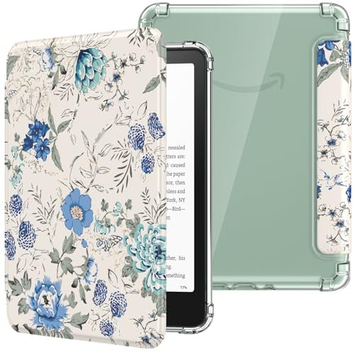 MoKo Hülle für All-New 7 Kindle Paperwhite 12. Gen 2024 & Kindle Colorsoft Signature Edition, Ultraklar Weich Transparent TPU Rückseite Leicht Schutzhülle mit Auto Schlaf/Aufwach, Weiß/Blau