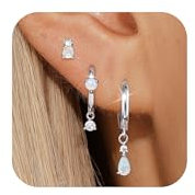 Auiremrti Opal 925 Silber Ohrringe Set für Damen,Verkupferte 14K Weißgold-Ohrringe,Hypoallergene 925 Sterling Silber Ohrakupunktur,Stapelbar,Für Mehrere Ohrlöcher