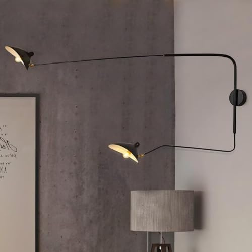AstrizLamp Industrie Schwenkarm Wandleuchten mit Schalter, Vintage Einstellbar Lange Arm Wandlampe Schwarz 3000K Indoor Wand Leselampen Metall für Schlafzimmer, Wohnzimmer, Arbeit BüRo E27 2 Flammig