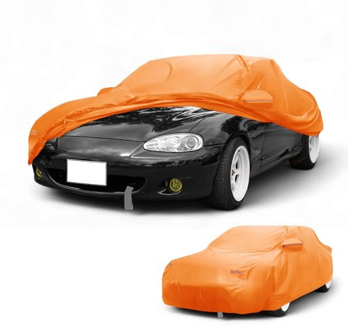 Partuto Copertura Auto Impermeabile Automotive Esterna Anti-UV Sole Pioggia Protezione Completa Esterna per Mazda MX-5 Miata Film in Alluminio Cotone Arancione Striscia Riflettente