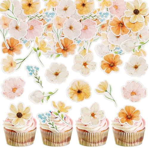 Blumomon 55Pcs Edible Flowers Cupcake Toppers Edible Flowers Cake Topper Edible Flowers Cupcake Decoration Picks Wedding Baby Shower Party Wedding Anniversary Birthday Party Cake Decoration