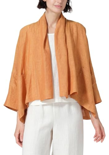 IDEALSANXUN Linen Cardigans for Women 2026 Spring Summer Lightweight 3/4 Sleeve Open Front Cropped Blazer Jackets Shrugs Kimono Dress Cover Up Tops,Orange,L