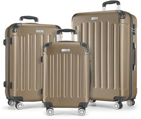 MERISH Reisekoffer Koffer Kofferset Trolleys Zwillingsrollen 3tlg. Hartschale in 9 Farben (Champagner, Set)