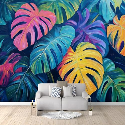 Murales Papel Pintado Salon Pintura Al Óleo Hoja De Monstera 300 x 210 cm Fotomurale 3D Tejido No Tejido Papel Tapiz Fotográfico Decorativos Murales Dormitorio Oficina Hotel