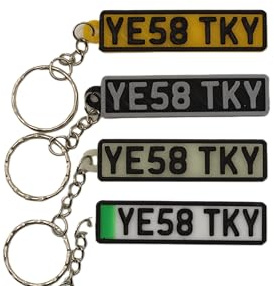 Personalised Number Plate Keyring – Custom Car Registration Keychain Gift – Handmade to Order, 4 Colour Styles (65mm x 15mm)