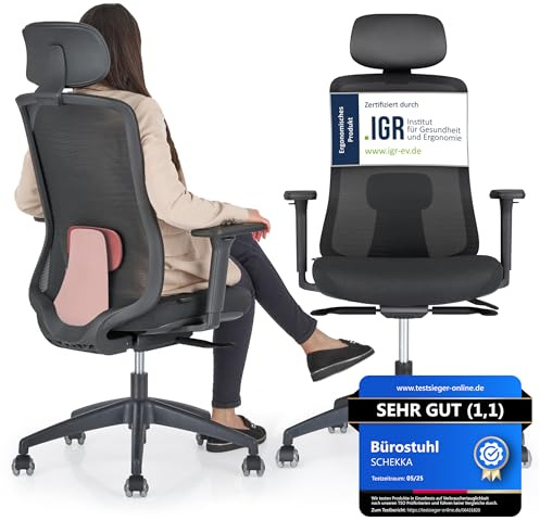 ErgoPrime Pro Bürostuhl ergonomisch TESTSIEGER - IGR Zertifiziert - Schreibtischstuhl 100% individuell einstellbar - Home Office Chair Drehstuhl - Bürostuhl 150 kg Schwarz Rot