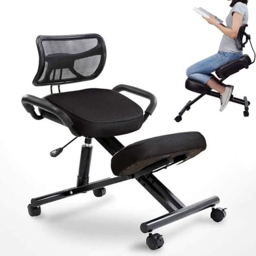 Ergonomischer Kniestuhl mit Rückenstütze - Hoch Verstellbarer Hocker mit Rollen für Zuhause und Büro - Verbessern Sie die Körperhaltung mit bequemen Kissen und abgewinkeltem Sitz