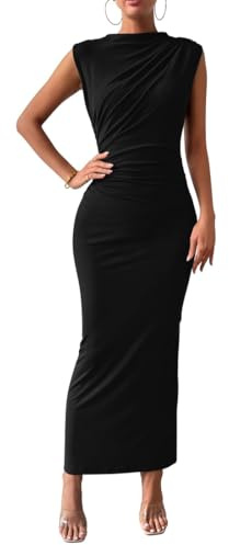 Hanaoops Mujer Vestido de Fiesta Sexy Ajustado Sin Mangas Largo Vestidos Bodycon Abertura Wrap Maxi Vestido para Cócteles Bailes Partido Club