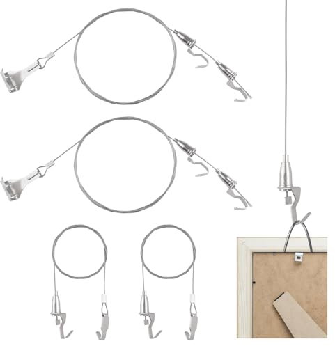 UFURMATE Kit de suspension de photos avec crochets, 4 pièces de tailles mixtes réglables en acier inoxydable pour affichage d'art, miroir, panier (1 m, 2 m)