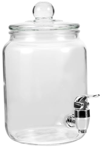 KICHOUSE Dispenser Per Bevande in Vetro Trasparente Con Rubinetto Abs Antigoccia, Barattolo Per Infusione a Freddo Con Bocca Larga, Brocca Per Vino e Drink, Per Feste e Intrattenimento