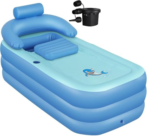 Aufblasbare Badewanne für Erwachsene, Faltbare Kunststoff-Badewanne für Dusche, tragbare freistehende Einweichwanne mit elektrischer Pumpe, Indoor-Outdoor-Badewanne schnell zu entleeren