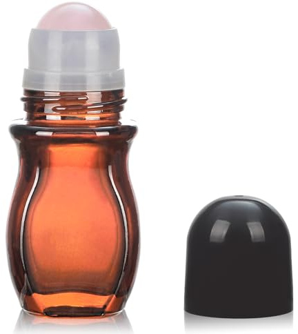 RAMFIYN Large Glass Roll on Bottles for Essential Oils Perfume Refillable Quartz Roller Ball Applicator Empty Deodorant Containers with Crystal Rollerball, Pink, 1 Ounces