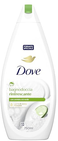 Dove Docciaschiuma Rinfrescante, Idratante Dermo-Naturale, Cetriolo e Tè Verde, 1/4 Crema Idratante, Dermatologicamente Testato, Bagnoschiuma Uomo e Donna, 100% Bottiglia Riciclata* 750 ml