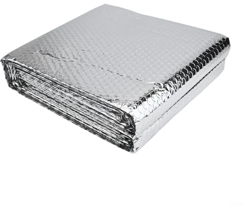 Foglio di Alluminio a Bolle Biadesivo da 5 m x 60 cm, Riflettente, Isolante per radiatori, Autoadesivo, per finestre, Pavimenti, furgoni, Camper, pareti e Tetto (Adesivi Inclusi)