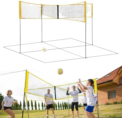 4-Wege-Volleyball-Spielset, 4-eckiges Badminton-Netz für Gartenspiele, 4-Volleyball-Badminton-Spielnets-Set For Pool, Schulhof, Hinterhof, Park