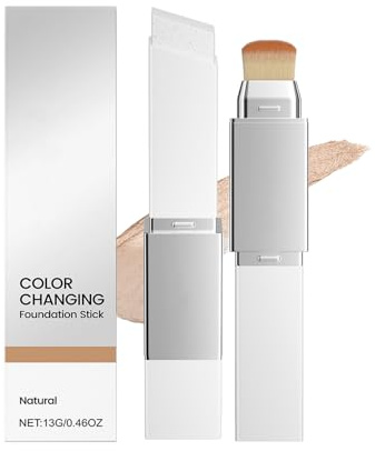 Color Changing Foundation Stick, Farbwechsel Grundierung mit Bürste, Grundierung mit Mittlerer bis Voller Deckkraft, Lang Anhaltender, Natürliche Concealer Foundation Primer Makeup (Nature)
